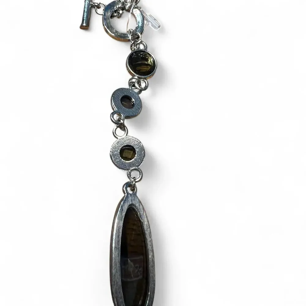 Sterling Silver Brown Gemstone Drop Necklace - Picture 2 of 7
